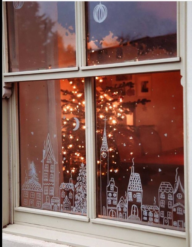 Для поднятия зимнего настроения нарисовала на окне в гостиной домики Рисовала, как говорится, от балды . И что могу сказать - художник из меня так ... - изображение 1 - telegram, view, поднятия