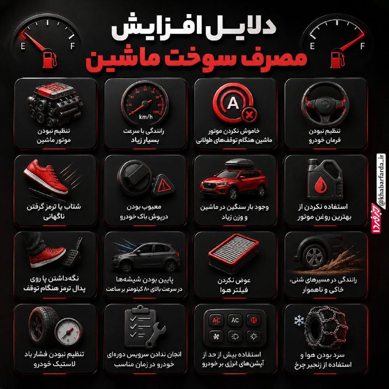 خبرفردا: 🔺 دلایل افزایش مصرف سوخت ماشین@khabarfarda_tv