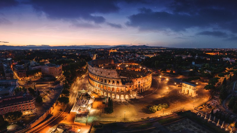 All roads lead to RomeAerial view of the Colosseum, Rome, Italy (© Nico De Pasquale Photography/Getty Images)