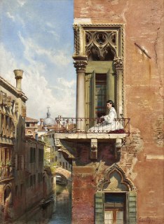 Anna Passini on the Balcony of the Palazzo Priuli in Venice (1866), by Ludwig PassiniThe Art Vault 🎨