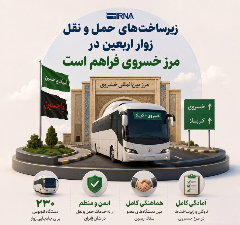 📋 מידע IRNA תשתית התחבורה לעולי הרגל של ארבאין זמינה ברמז חוסרבי