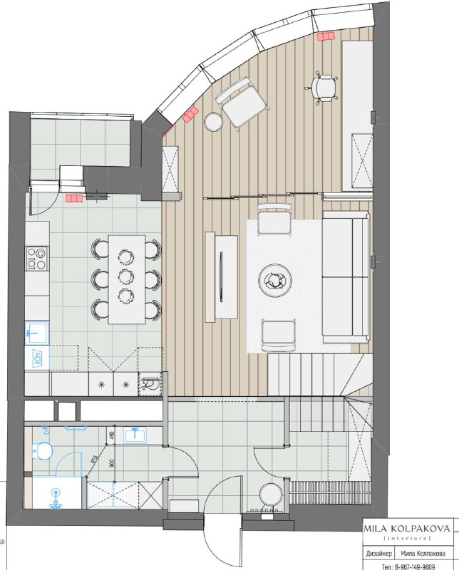 1 вариант 1 этажа двухуровневой квартиры для молодого человека - изображение 1 - вариант, этажа, двухуровневой