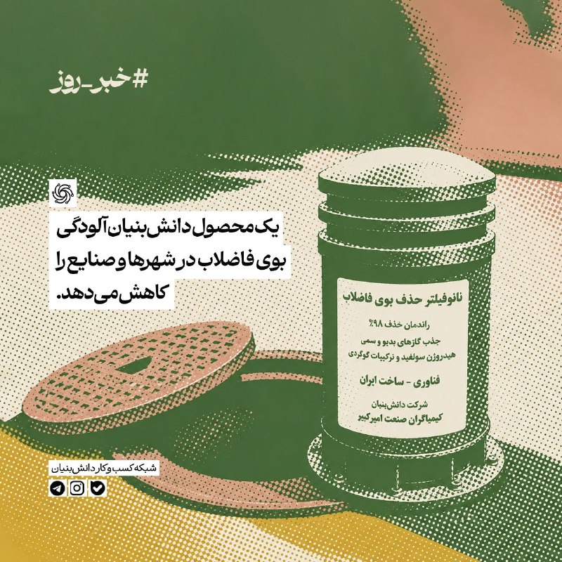 شبکه کسب و کار دانش بنیان: #خبر_روز⭕ یک محصول دانشبنیان آلودگی بوی فاضلاب در شهرها و صنایع را کاهش میدهد🔻 انتشار بوی نامطبوع از شبکههای فاضلاب،