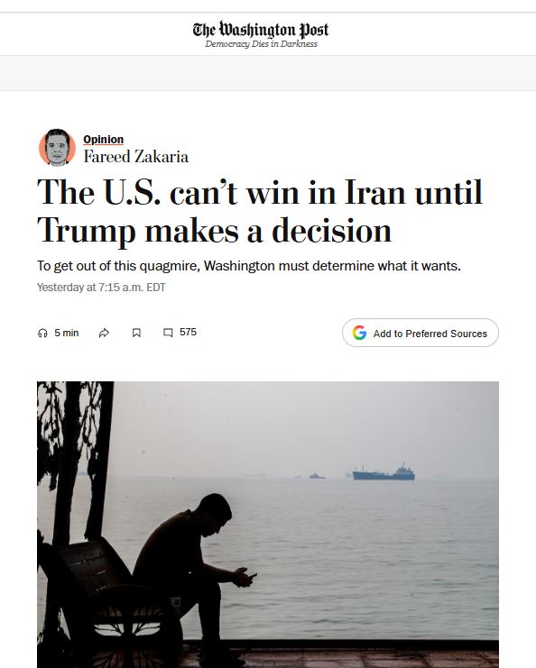 Washington Post: The war with Iran has become a quagmire for America