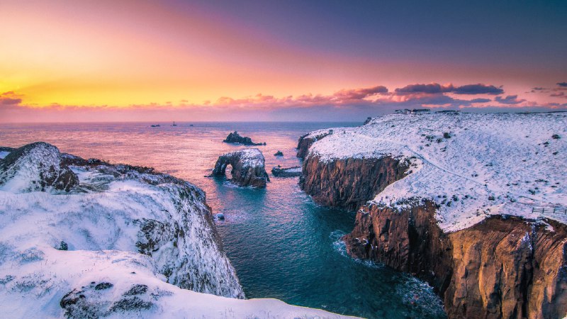 The end? Not quite.The Cornish Coast Path covered in snow, Land's End, Cornwall, England (© Josef FitzGerald-Patrick/Getty Images)