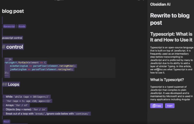Obsidian 插件 Ava ，看看用 ChatGPT API 可以做什么：- 把笔记写成博客文章- 自动关联笔记- 笔记生成相关图片- 把笔记向量化，并和笔记进行对话 