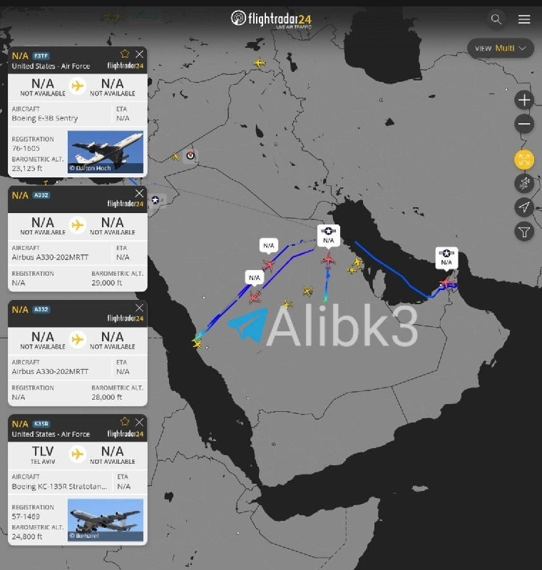 פעילות של מטוסי אזהרה מוקדמת של ארה"ב E-3G, מטוסי תדלוק A330 סעודיים ומטוסי קרב ליד כווית.
