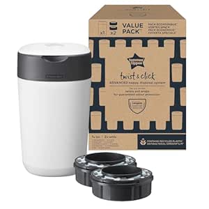 Tommee Tippee Twist and Click Advanced Windeleimer mit 2 Nachfüllkassetten garantierter Geruchs- und Keimschutz großes Fassungsvermögen Verpackung kann variieren
