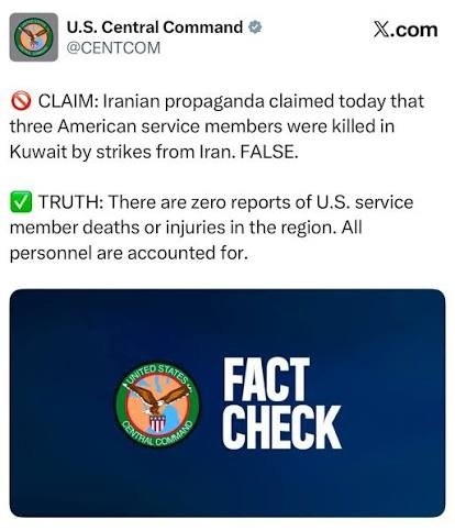 🔴 פיקוד מרכז ארצות הברית (CENTCOM) הודיע