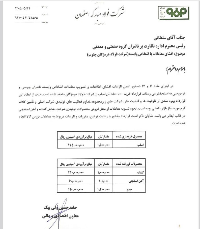 معدن(بیدار)24: 🔷استراتژی تامین پایدار در فولاد مبارکه؛ تهاتر محصولات با فولاد هرمزگان🔹معدن۲۴- شرکت فولاد مبارکه اصفهان از انعقاد قراردا