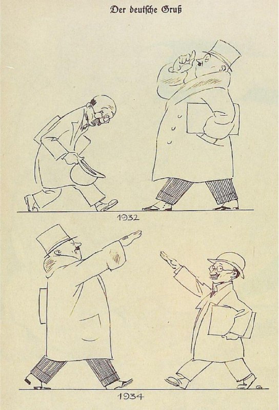 تاریخ قرن بیستم WW1-WW2: 🇩🇪 سلام آلمانی🔻کاریکاتور آلمانی که هماهنگی طبقاتی حاصل از به قدرت رسیدن نازی‌ها را به تصویر می‌کشد.🔻در تصویر بالا، مربوط