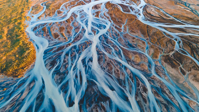 From the land of fire and iceAerial view of glacial rivers in Iceland (© rybarmarekk/Shutterstock)