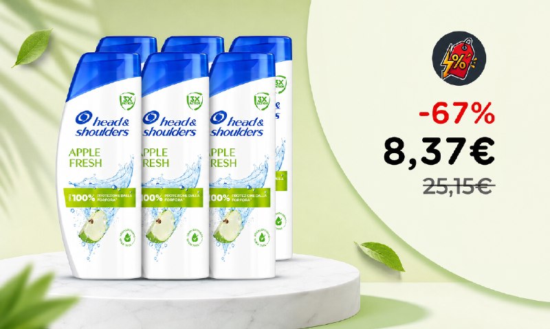 Head & Shoulders Shampoo Antiforfora Apple Fresh 250ml x6 in Offerta!