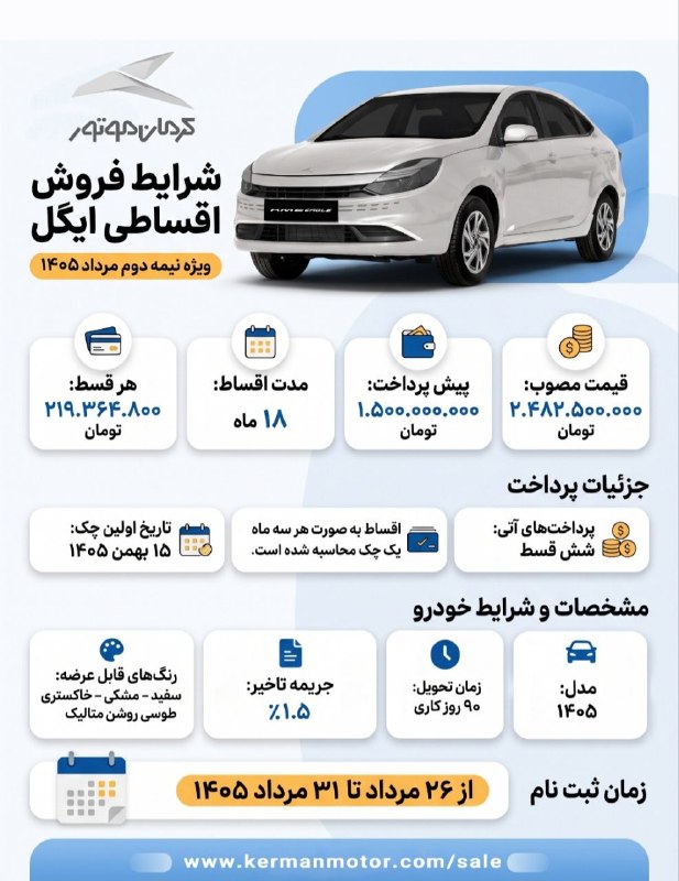 اخبار خودرو: شرایط فروش اقساطی ایگلکانال اخبار خودرو👉 @akhbarekhodro