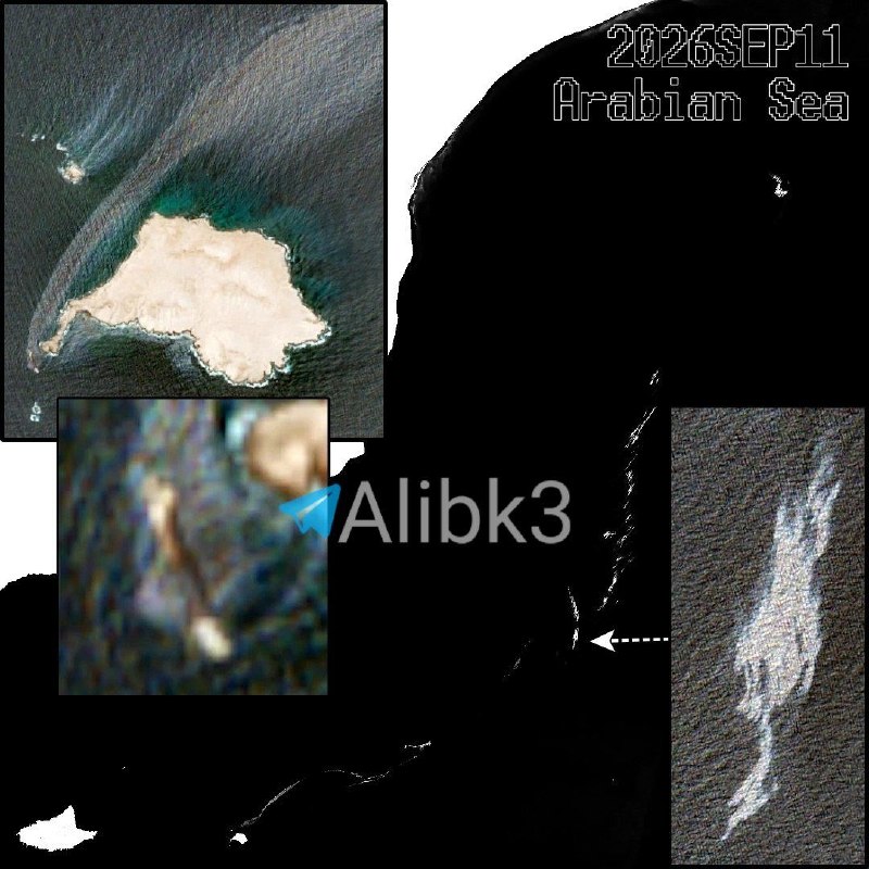 Thick black oil slicks visible for 300 kilometers in the Arabian Sea and the Omani coast