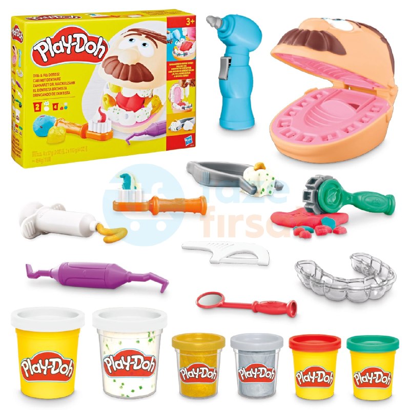Play-Doh Drill 'N Fill Diş Hekimi Oyun Hamuru Seti, 3 Yaş Ve Üzeri Çocuklar İçin, 8 Modelleme Bileşiği Kutusu, Toksik Değildir, Çeşitli Renkleri Mevcuttur