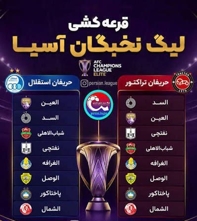 چه خبر: ✅ *قرعهکشی #لیگ_نخبگان_آسیا برگزار شد.*🔺 *#استقلال و #تراکتور حریفان خود را شناختند.*🔹 قرعه کشی دور گروهی فوتبال لیگ نخ