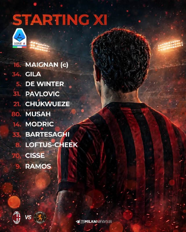میلان نیوز: #رسمی⚽️ ترکیب میلان در بازی امشب برابر ونتزیا ⚽️🔻 هفته دوم سری آ ⏱🔻 ساعت 22:15⚽️🔻 استادیوم سن سیرو📡🔻 پخش زنده آنتن⚽️🔻 پخ
