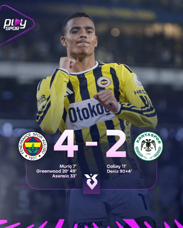 اخبار و نتایج زنده فوتبال: 🚨هفته دوم سوپرلیگ ترکیه ✅ فنرباغچه 4 _ کونیا اسپور 2❌ برتری خانگی در شب درخشش گرینوود 🆔 @livefootballchannel