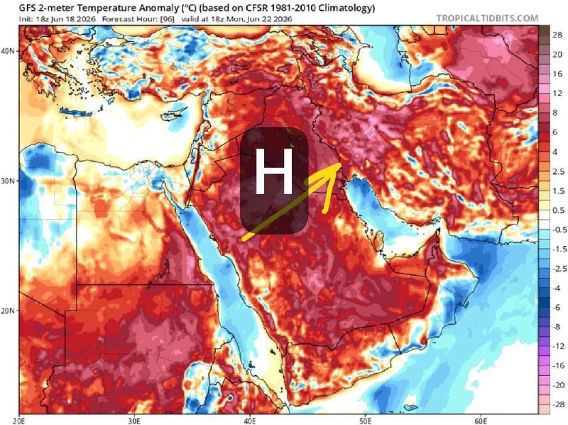 جنبش سبز باغستان قزوین: سلام ،👆خاورمیانه در آستانه ورود به یک دوره گرمای کم‌سابقه⛔⛔ استقرار پشته قدرتمند جنب‌حاره‌ای بر فراز عراق، کویت و جنوب ا