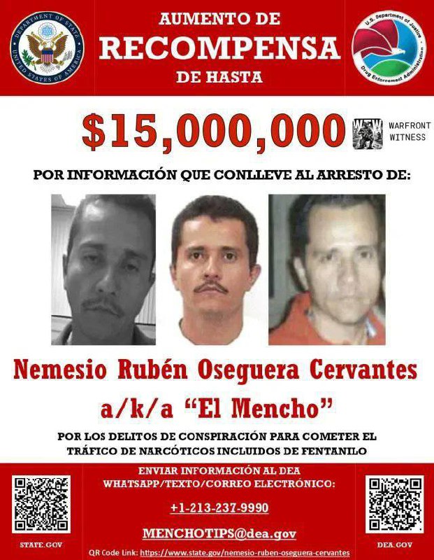 ⏺ В Мексике правительственные силы ликвидировали лидера одного из крупнейших наркокартелей страны — «Эль Менчо», возглавлявшего группировку «Новое поко фото