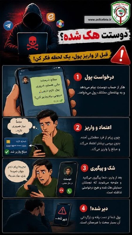 درگز آنلاین: 🚨 مراقب درخواستهای واریز وجه در پیامرسانها باشید❗️📣 اگر حتی از حساب دوست یا یکی از اعضای خانواده پیام مالی دریافت کرد