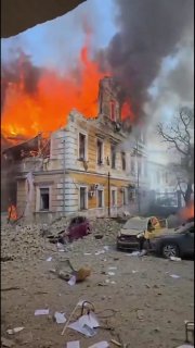 A Russian drone struck a building at the National Academy of Sciences of Ukraine in central Kyiv, sparking a fire.
