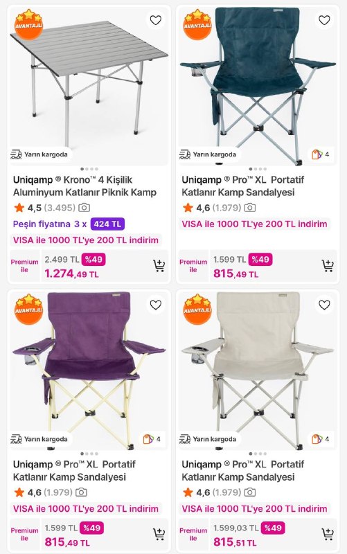 Uniqamp Ürünlerinde 💳 Visa karta 1.000₺’ye 200₺ indirime ek⭐️ Uniqamp Krono 4 Kişilik Mas…