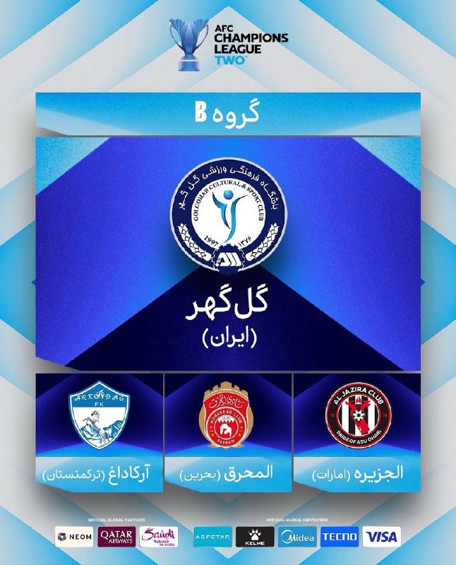 خبرورزشی: ⚽️ حریفان گل گهر در لیگ قهرمانان آسیا ٢ مشخص شدند🔴 گروه A: الوحده امارات، نسف ازبکستان، الکویت کویت و الخادلیه بحرین🔵 گر