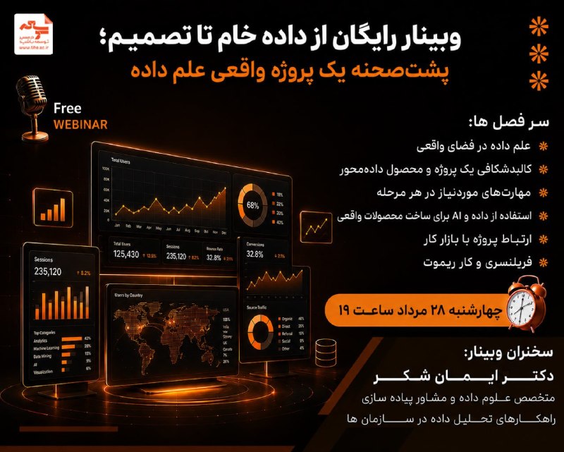 آموزشهای کامپیوتر و موبایل: وبینار از داده خام تا تصمیم؛ 📊پشتصحنه یک پروژه واقعی علم داده ⌨️ 💼💡 فکر میکنید دیتا ساینس فقط ساخت مدلهای پیشبینی اس