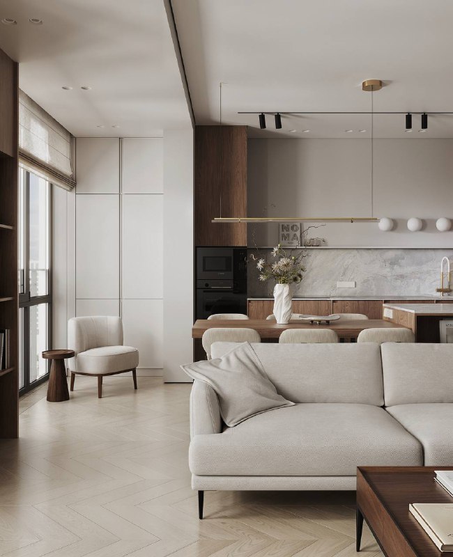 Стильная квартира в ЖК Большая семёрка. Выполнена в современном минимализме тёплые древесные фактуры, каменные поверхности и спокойная палитра созд... - изображение 2 - стильная, квартира, большая