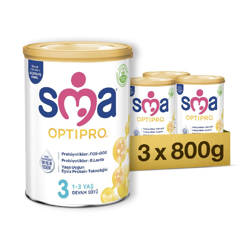 SMA Optipro 3 Devam Sütü (1-3 Yaş, 800 g x 3 Adet) - 2400 g