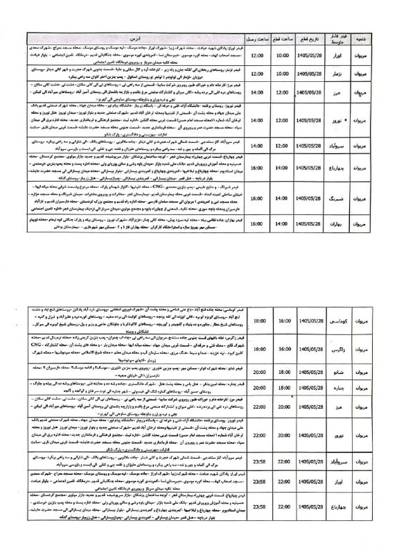 شاره که م مریوان: ♦️برنامه قطعی برق شهرستان مریوان🔹 فردا چهارشنبه 28 مردادماه@marivanii