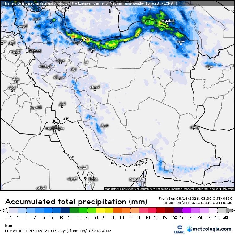 زمینی ها: پیش بینی بارش تا ۸ شهریور مدل ECMWF@iranihayezamin 🛰