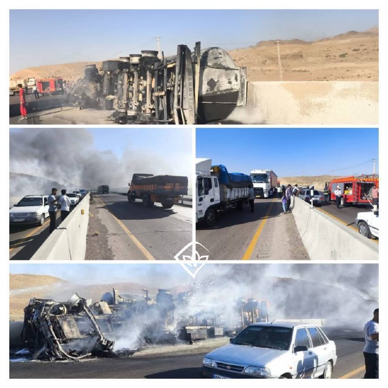 باشگاه خبرنگاران جوان خراسان جنوبی: 🔰واژگونی و حریق تریلی حامل سوخت در محور آرین شهر- قاین 🔻حوالی ساعت ۱۵ امروز ۲۷ مردادماه ۱۴۰۵ در محور آرین شهر_قاین یک دس
