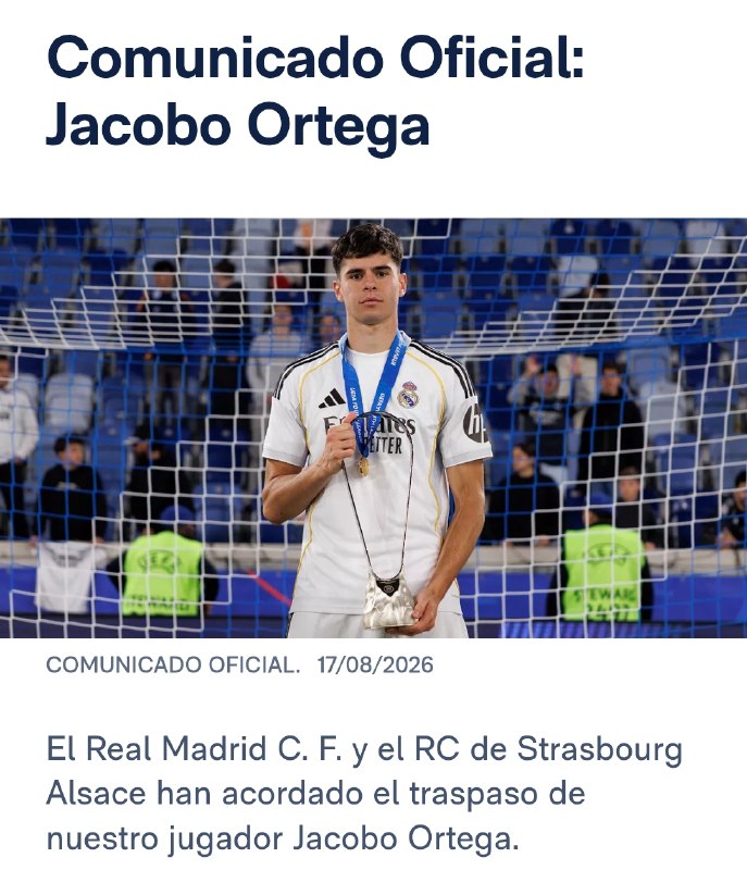REAL MADRID PAGE: 🔻بازنشر خبر مارکا توسط متئو مورتو| استراسبورگ برای انتقال خاکوبو اورتگا، مهاجم نوک آکادمی ۱۰ میلیون یورو پرداخت میکند؛