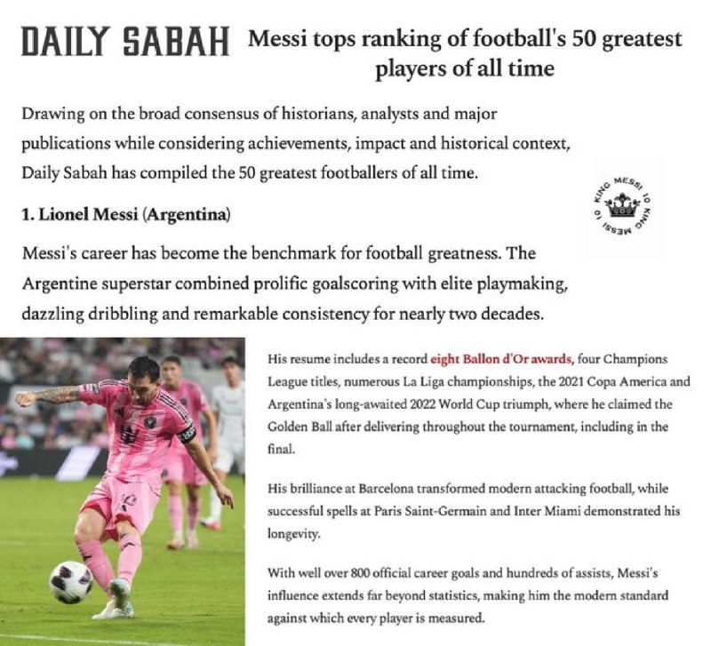 Leo Messi Lovers | آرژانتین: 📰 بزرگترین روزنامه ترکیه ، Daily Sabah، لیونل مسی را بهترین بازیکن تاریخ فوتبال معرفی کرد 🇹🇷🇦🇷 لیونل مسی🇧🇷 پله🇦🇷 مارادون