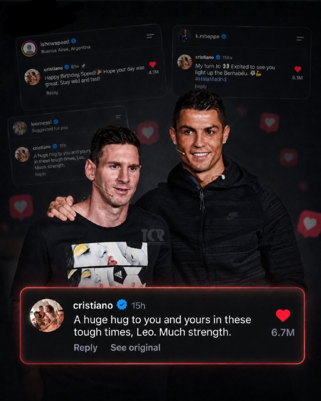 ⚽️ بیست و دو | Bistodo: 📷💀 بیشترین لایکِ تاریخ بین کامنت‌های ورزشی در اینستاگرام :🇵🇹 1. کریستیانو: 6.7M لایک ⬅ برای مسی🇵🇹 2. کریستیانو: 6.1M لای