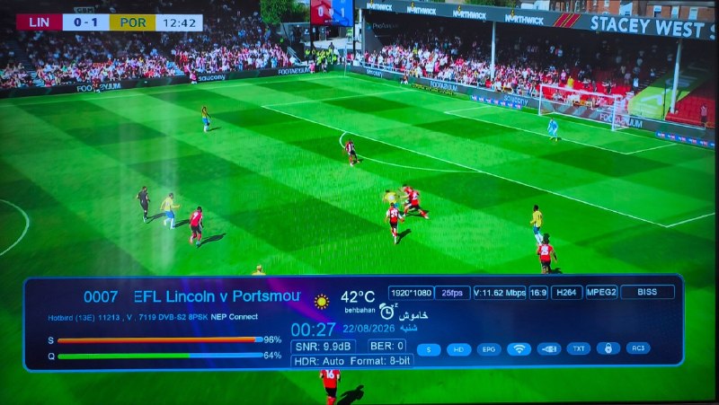 Hack Sat Feeds 📡: ⚽ فید فوتبال چمپیونشیپ انگلیس 🏴 دیدار بین دو تیم:🇬🇧 لینکلن سیتی 🆚 پورتسموث 🇬🇧📡 Eutelsat Hotbird 13B/13C/13G @ 13.0°E📶 11