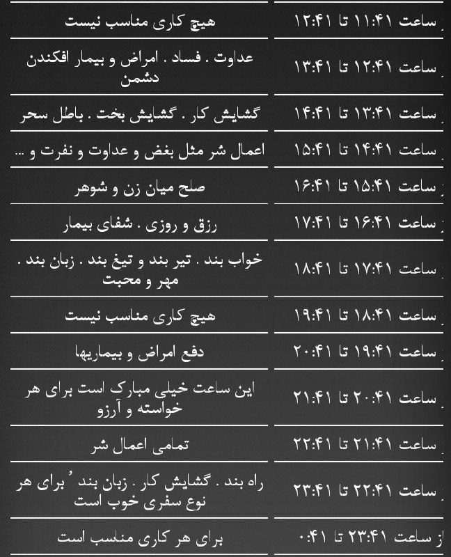 ذِکـرهـای گِـره گُـشا با قُـرآن کَـریـم: ‌‌‌..‌‌‌‌.🌛🌌ساعات سعد و نحس 🌌🌜📅 مـورخ شنبه ۱۴ شهریور ۱۴۰۵📚 منـابـع : سرالمستتر - مخزن الاوفاق @quran_karim786