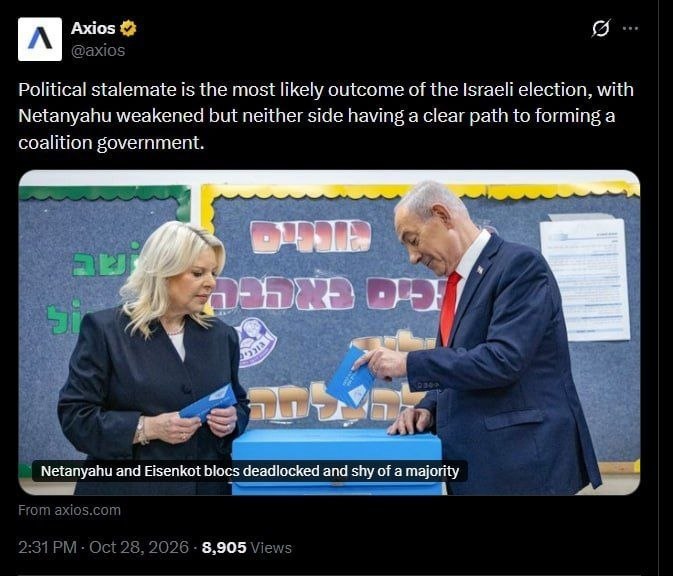 עם ספירת 84% מהקולות, הסיפור הוא כדלקמן: סיעת נתניהו (הליכוד) 54 מנדטים, סיעת האופוזיציה (ישר) 49 מנדטים, ה…