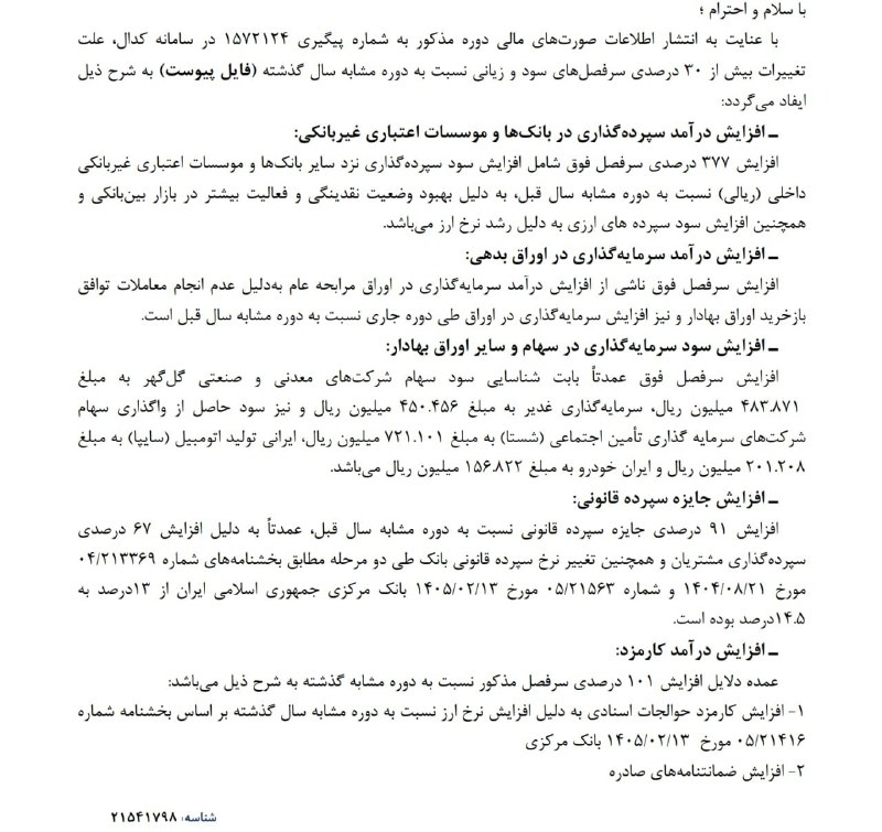 بیدار بورس: ⭕️ شفاف‌سازی دلایل رشد سودآوری «وتجارت»🔹 بانک تجارت در شفاف‌سازی کدال، دلایل افزایش بیش از ۳۰ درصدی سود عملیاتی خود را ت