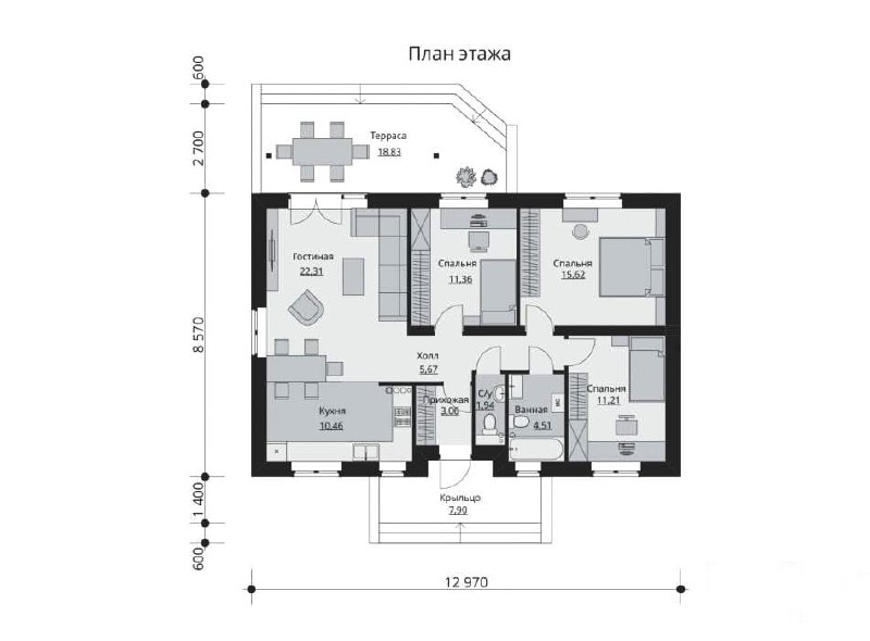 Планировка одноэтажного дома с террасой площадью 86 кв.м Дизайн и ремонт Please open Telegram to view this post VIEW IN TELEGRAM - изображение 3 - telegram, view, планировка
