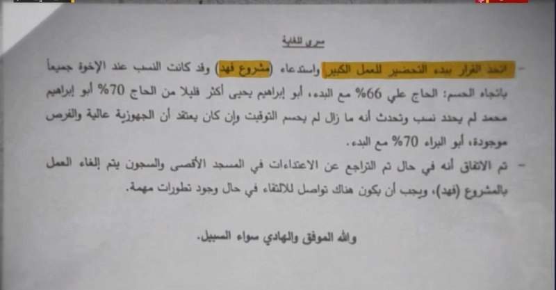 מסמך סודי שהוצג במסגרת התוכנית "מה שנסתר גדול יותר": - ההסלמה במסגד אל-אקצא ותנאי האסירים היוו תנופה לתכנון…