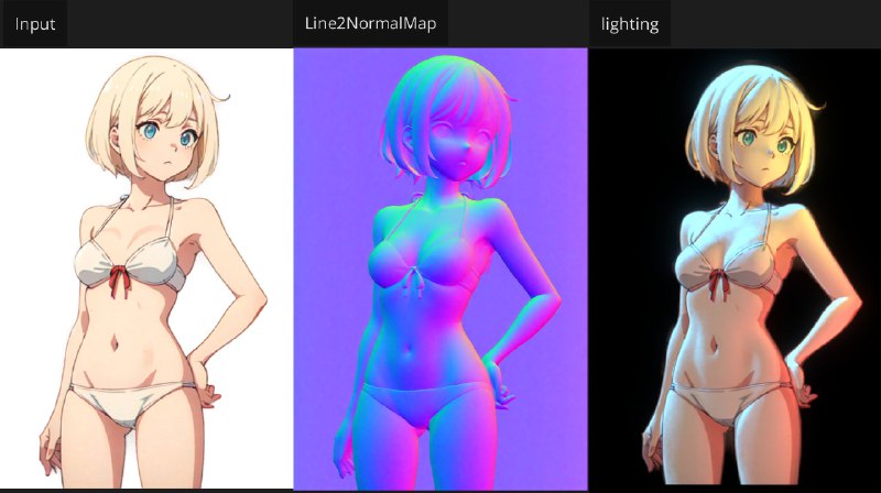 发现一个根据线条生成法线贴图的项目：🔸 项目地址：github.com/tori29umai0123/Line2Normalmap🔸 作者笔记：
