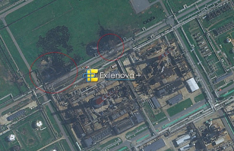 Follow-up imagery of the Bashneft-Novoil refinery in Ufa shows no visible damage to the L-35-11/1000 catalytic reforming unit, the combined Zheksa unit or the AVT units. The strike instead damaged technical pipe racks and pipelines.