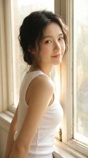 AI 生成美女不难，难的是生成这种穿着最普通的罗纹背心，用一种清澈又略带慵懒的眼神看着镜头的瞬间，这种非精修的真实质感，才是目前 AI 人像里最稀缺的能力。Prompt：A cinematic, intimate portrait, taken in front of a large, bright window. A beautiful East Asian woman, with the visual appeal of a K-pop girl group member, 175cm tall and
