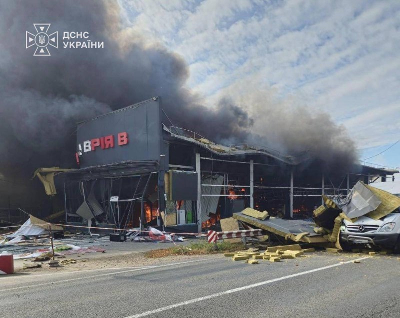 The enemy struck a store in Odesa region. The store was partially destroyed, vehicles damaged.