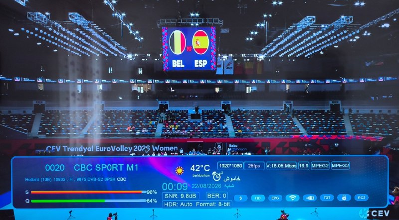 Hack Sat Feeds 📡: فید مسابقات لیگ اروپا بین اسپانیا و بلژیک 📡 Hotbird 13G/13F @ 13.0°E📶 10802 H 9875📺 DVB-S2 | 8PSK | 4:2:0🆔 CBC SPORT M1📡