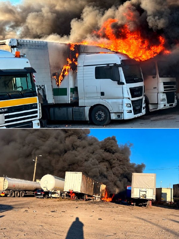 בסביבות השעה 8 בבוקר היום, תקיפה באמצעות כטב"מ מונע על ידי ג'ראן-4 פגעה באזור חניית משאיות במחוז חרקוב אוסנ…